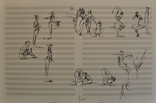 Milan Med's With Skipping-rope 39 x 50 Pastel for sale at the Milan Art Gallery in Downtown Fort Worth Texas