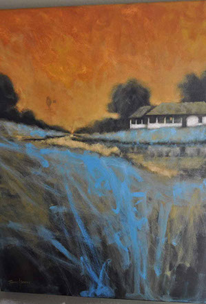 Thomas Stotts' Blue impressions 30 x 24 for sale at the Milan Art Gallery in Downtown Fort Worth Texas