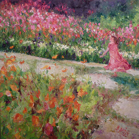 Henrietta Milan's Blue Bonnet&nbsp; 12 x 12 painting for sale at the Milan Art Gallery in Downtown Fort Worth Texas