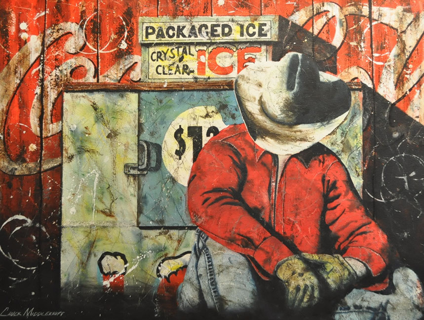 Chuck Middlekauff's Good 'ol Home Boy 40 x 30 oil painting for sale at the Milan Art Gallery in Downtown Fort Worth Texas