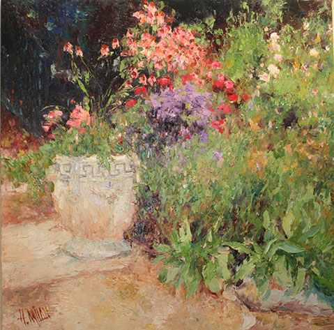 Henrietta Milan's Blue Bonnet&nbsp; 12 x 12 painting for sale at the Milan Art Gallery in Downtown Fort Worth Texas