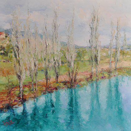 Henrietta Milan's Blue Bonnet&nbsp; 12 x 12 painting for sale at the Milan Art Gallery in Downtown Fort Worth Texas