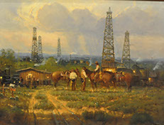 G. Harvey's Cowhands in Town 36 x 30 for sale at the Milan Art Gallery in Downtown Fort Worth Texas