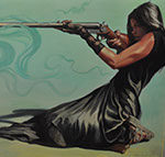 Gabe Leonard's Shoot The Messenger 36 x 48 for sale at the Milan Art Gallery in Downtown Fort Worth Texas