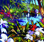 Steve Barton's Garden Falls 12 x 9 for sale at the Milan Art Gallery in Downtown Fort Worth Texas