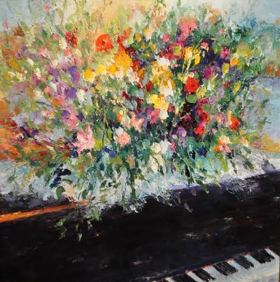 Henrietta Milan's Blue Bonnet&nbsp; 12 x 12 painting for sale at the Milan Art Gallery in Downtown Fort Worth Texas