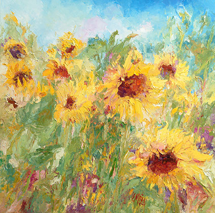 Henrietta Milan's Blue Bonnet&nbsp; 12 x 12 painting for sale at the Milan Art Gallery in Downtown Fort Worth Texas