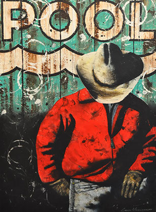 Chuck Middlekauff's Good 'ol Home Boy 40 x 30 oil painting for sale at the Milan Art Gallery in Downtown Fort Worth Texas