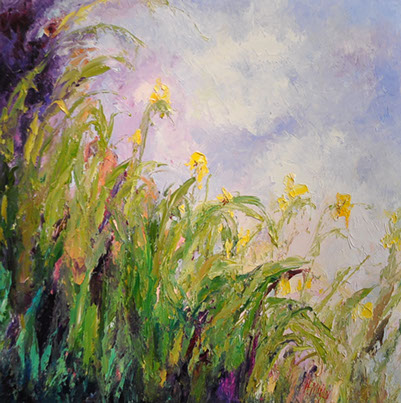 Henrietta Milan's Blue Bonnet&nbsp; 12 x 12 painting for sale at the Milan Art Gallery in Downtown Fort Worth Texas