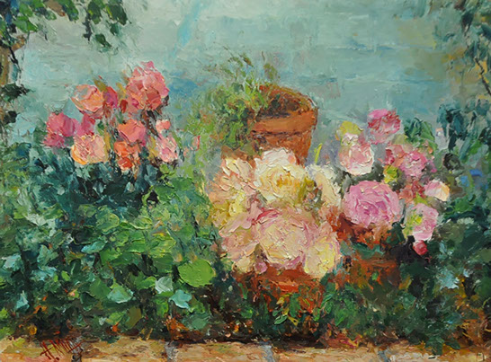 Henrietta Milan's Blue Bonnet&nbsp; 12 x 12 painting for sale at the Milan Art Gallery in Downtown Fort Worth Texas