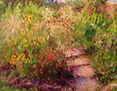 Henrietta Milan's Blue Bonnet 12 x 12 oil painting for sale at the Milan Art Gallery in Downtown Fort Worth Texas