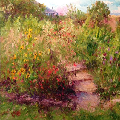 Henrietta Milan's Blue Bonnet&nbsp; 12 x 12 painting for sale at the Milan Art Gallery in Downtown Fort Worth Texas